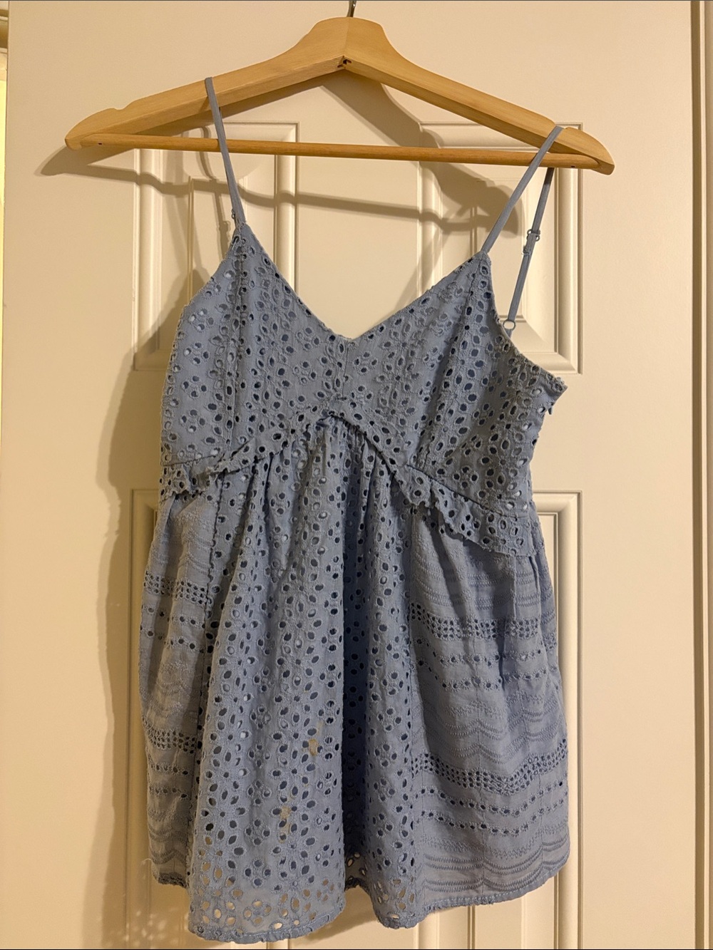 Doe & Rae Light Blue Eyelet Spaghetti Strap Tank Top